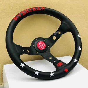 Vertex Leather Deep Dish Steering Wheel Black Red White Embroidery 13in / 330mm - Picture 1 of 3