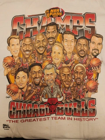 Chicago Bulls 1996 Shirt Adult Large Championship Caricature Vintage 90s Cover