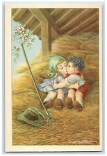 c1930's Little Sweetheart Kissing Romance Romance Hay Unposted Vintage Postcard