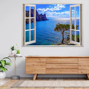 Tropical Tree On The Beach 3d Window View Wall Sticker Poster Decal A512 - Picture 1 of 2