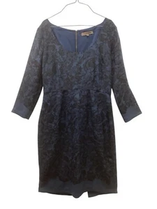 Jigsaw Dress Sz 12 Silk Sheath Lined Dark On Dark Career Special Occasion - Picture 1 of 7