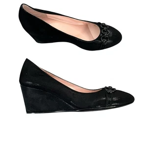 TARYN ROSE Kerrin Black Shimmer Leather Women's Wedge Pump Shoes New 8.5 - Picture 1 of 7