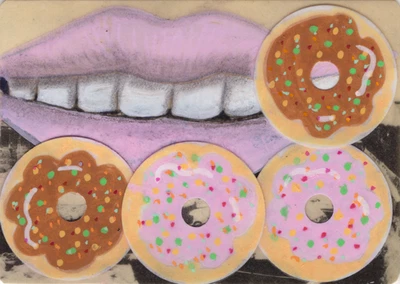 Original ACEO Mixed Media – "EAT THE DONUTS" | Handmade 2.5" x 3.5" Folk Art - image 1 of 3