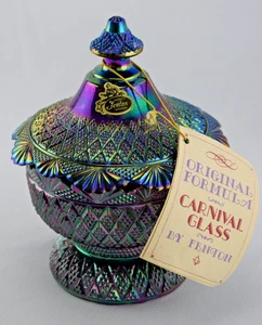 Fenton Original Formula Carnival Glass Lidded Candy Jar – Amethyst Diamond - Picture 1 of 13