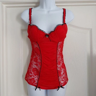Playboy Rojo Cereza Encaje Bustier Corsé Cami Peluche Top Y2K S Foto 1 de 4