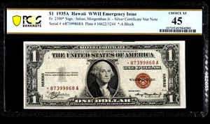 1935A  $1🌋 HAWAII OVRERPRINT 🌋  WWII EMERGENCY ISSUE ⭐STAR NOTE  ⭐PCGS 45 - Picture 1 of 5