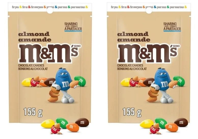 M&M'S, Caramelos de Chocolate con Leche de Almendras, Bolsa para Compartir, 155g (Paquete de 2) Foto 1 de 3