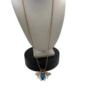 Collana Betsey Johnson blu calabrone ciondolo spilla tono oro nuova - Foto 1 di 11
