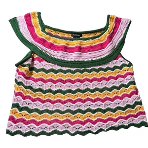 Runway 7 Gr. 2X Häkel Pullover Chevron Print Schulterfrei Rüschen Bunt - Bild 1 von 10