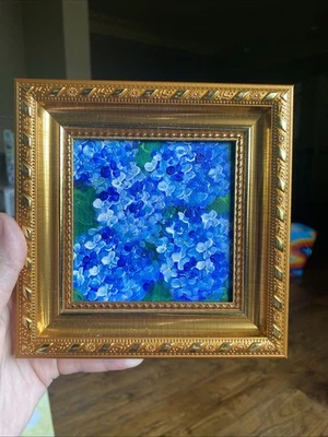 Hortensia, flor abstracta, pintura acrílica original sobre panel de lienzo, 4/4 enmarcado Foto 1 de 4