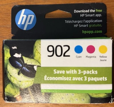 Novos cartuchos de tinta genuínos HP 902 amarelo ciano magenta 3PK OfficeJet Pro 6961 - Imagem 1 de 2