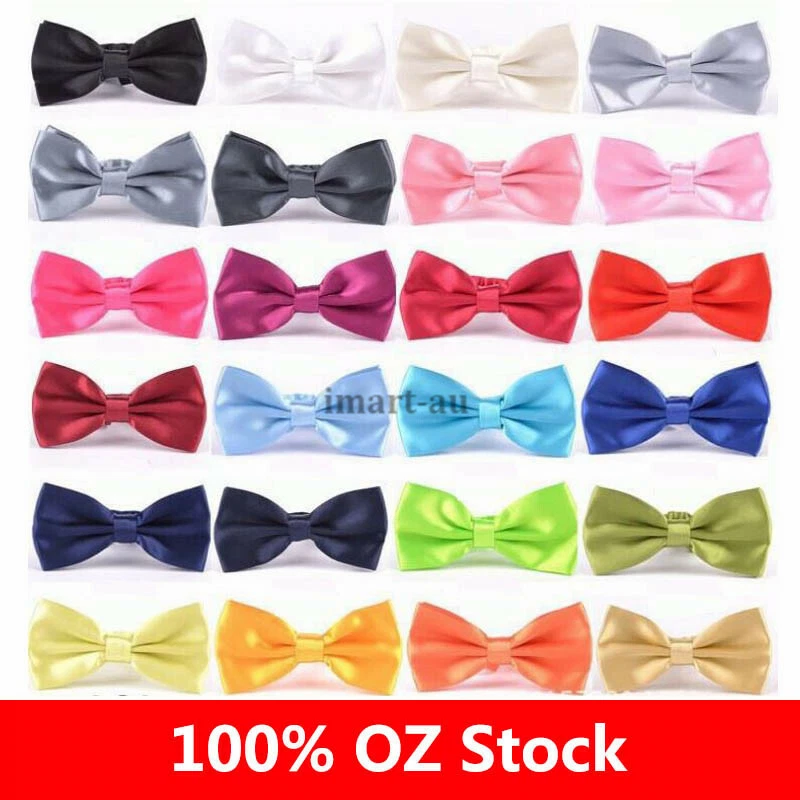 Mens Silk Satin plain Tuxedo Solid Bow Tie Formal Wedding  Bowtie Necktie ties - image 1 of 1