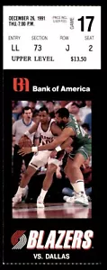 Biglietto Stub Portland Trail Blazers vs Dallas Mavericks 21 dicembre 1991 - Foto 1 di 2