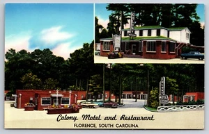 Colony Motel & Restaurant Florence South Carolina SC Chrome c1950 Postcard - Picture 1 of 2