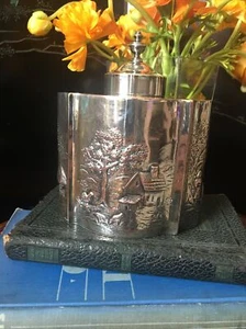 Silver Plated Repousse Pastoral Scenes  Tea Caddy - Picture 1 of 10