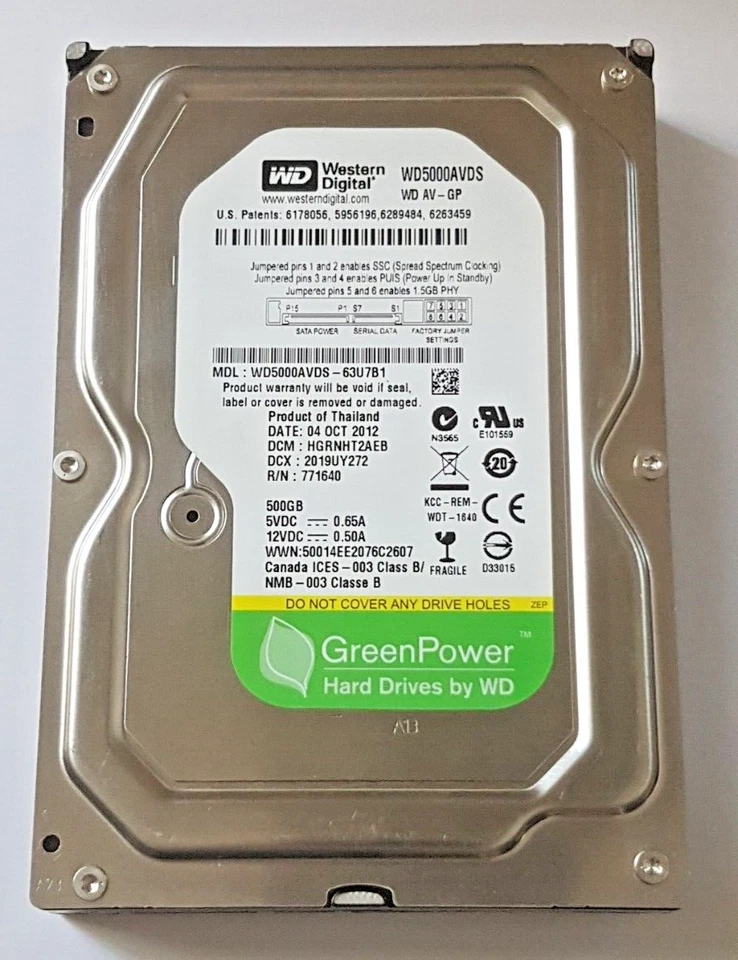 500 GB SATA Western Digital WD5000AVDS-63U7B1 5400rpm 32MB HDD 3.5 " Hard Drive - Image 1 of 1
