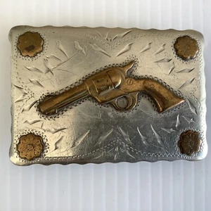 Renalde Belt Buckle Solid Nickel Silver Cowboy Revolver Denver Co - Picture 1 of 12
