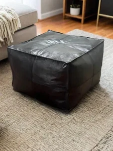 Ottoman Leather Premium Quality leather brown Unstuffed 20'' Hassock Footrest - Picture 1 of 5