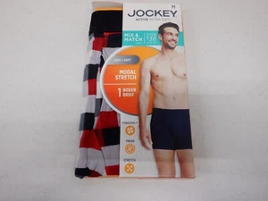 MENS JOCKEY MED 32-34 RED/BLK/GRY CHECK MODAL STRETCH BOXER BRIEF NEW #21782 - Picture 1 of 2
