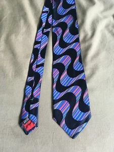 PAUL SMITH London UK Blue Black Pink Swirl Luxury Silk Neck Tie England - Picture 1 of 18