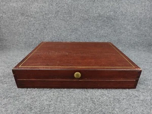 Vintage Mahogany Wood Jewelry Box with Gold Inlay & Blue Velvet Lining Hong Kong - Picture 1 of 13