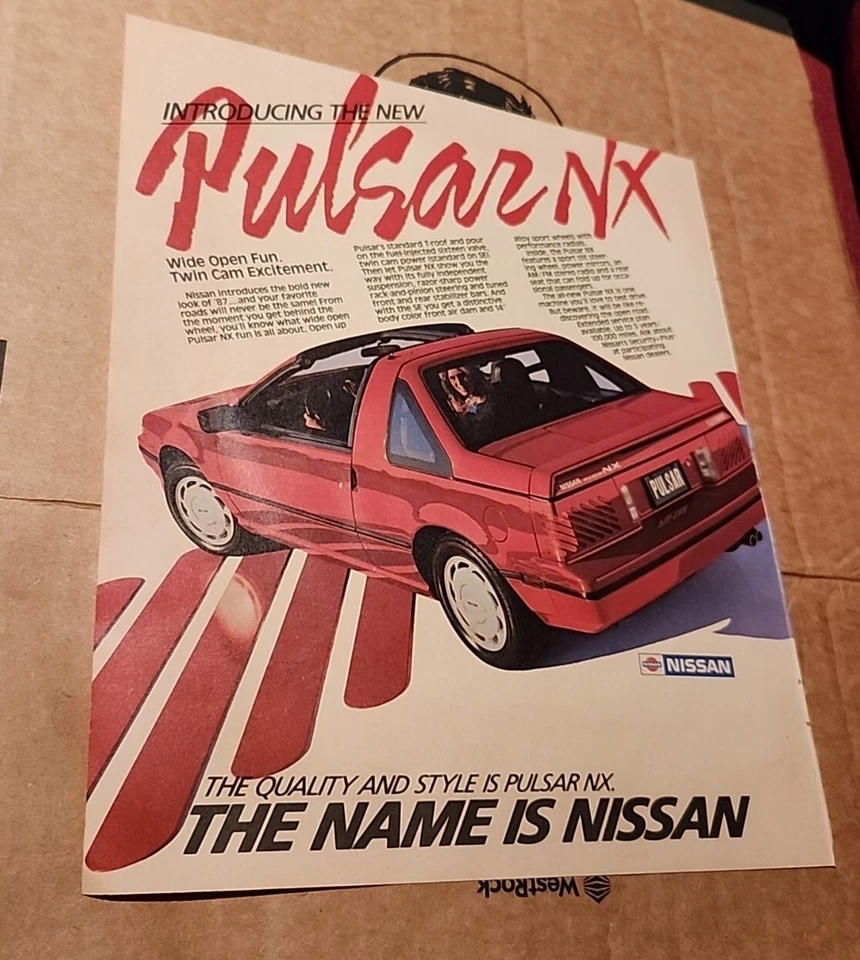 Nissan Pulsar NX 1987 Car Print Ad 8” x 10.5” Vintage 80s Original Retro Genuine - Image 1 of 1