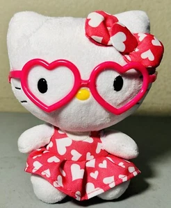 Hello Kitty 6” Ty Plush Pink Heart Dress & Bow, Pink Heart Glasses Valentine - Picture 1 of 3