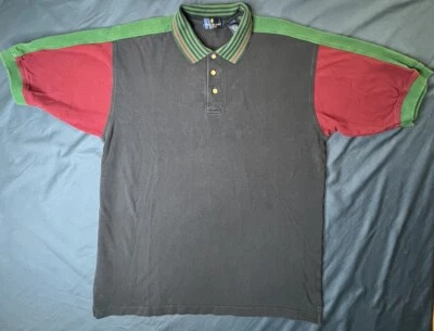 Polo Bill Blass Vintage Años 90 Y2k Estilo Bloque Manga Corta Grande Granate Azul Verde Foto 1 de 4