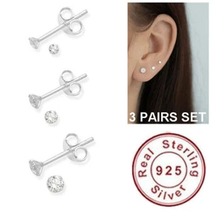 925 Sterling Silver Stud Earrings Round Square Tiny Small One pair or Set Three - Picture 1 of 27