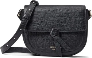 Kate Spade New York Medium Knott Black Pebble Leather Saddle Bag Crossbody Purse - Picture 1 of 5