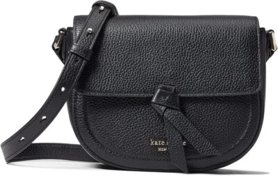 Kate Spade New York 中号 Knott 黑色卵石皮革马鞍包 斜挎包 钱包 — 第 1/4 张图片