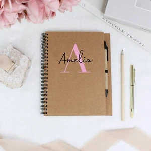 Personalised Name & Initial A5 Notebook & Pen, Lined Notepad Recycled Cardboard - Picture 1 of 9