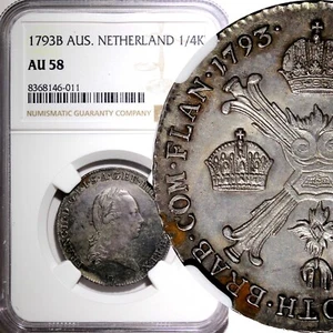 Austrian Netherlands Franz II Silver 1793 B 1/4 KronenThaler NGC AU58 KM# 60(11) - Picture 1 of 5