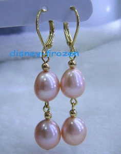 Elegante Pendiente Perla Barroca Rosa Malva Rosa Mar del Sur Natural AAA 10-12mm Oro 14K - Imagen 1 de 6