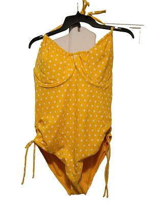 Women's Yellow Cinch Polka Dot One Piece Ties Swimsuit Size 14 - Image 1 of 3