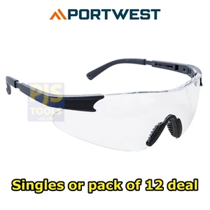 1 or 12 x Portwest PW17 curvo wrap around clear safety spectacles glasses - Picture 1 of 1