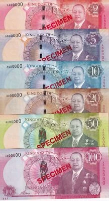 Tonga Set 6 UNC 2 5 10 20 50 100 Pa'anga ND 2015 P 44 45 46 47 48 49 SPECIMEN - Image 1 of 4