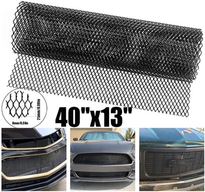 Cubierta de rejilla de parachoques de aluminio de malla negra universal para automóvil 40""x13"" Foto 1 de 4