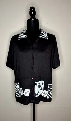 Needle & Threads Womens M Short Sleeve Safari Black White Zebra Button Up Blouse - Image 1 of 4