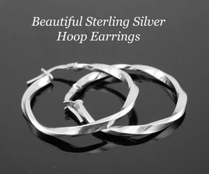 Beautiful Pair of Sterling Silver Twisted Hoop Earrings - Picture 1 of 3