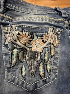 Miss Me Hailey Jeans Y2K Skinny Embellished Stones Southwest Skull Wings Size 30 - Picture 1 of 18