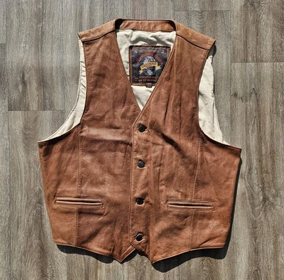 Vintage Adventure Bound By Wilsons Sz XL Leather Vest Brown Western - Image 1 of 4