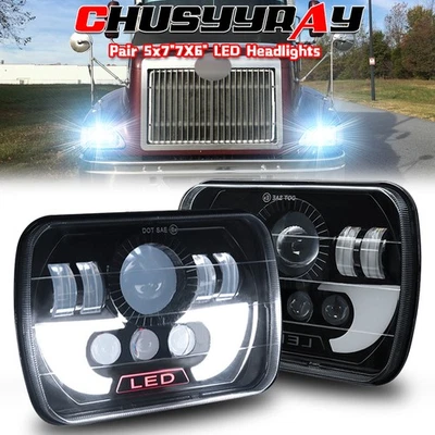 For Kenworth T300 Trucks Newest Pair 110W 7x6" 5x7inch LED HI/LO Headlights DRL - Image 1 of 4