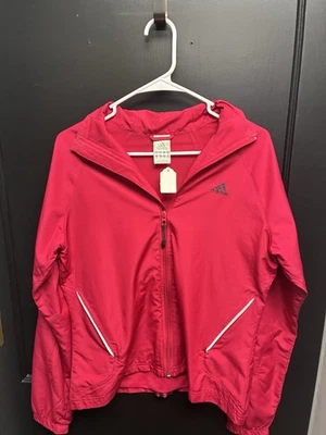 Chaqueta deportiva Adidas roja de tres rayas de nailon para dama - talla M Foto 1 de 3