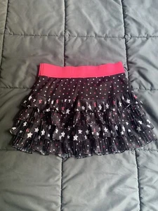 JUSTICE Youth Girl's Size 12 Black & Hot Pink Stars Ruffle Skirt with Shorts - Picture 1 of 3