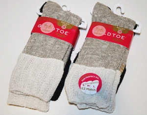 Gold Toe Boot Socks Lot of 4 Womens Girls Black & Khaki 2 Packs Large NEW - Picture 1 of 4