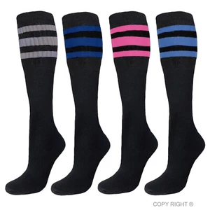 4 PAAR SCHLAUCHSOCKEN BAUMWOLLE MIT ROSA BLAUEN UND GRAUEN STREIFEN SOCKEN 22 ZOLL - Bild 1 von 5