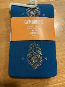 Girls 10-12 NEW Gymboree Jade Green Nylon Blend Tights Gold Purple Feather NWT - Picture 1 of 2