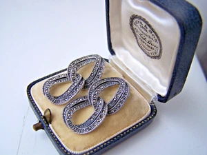 GORGEOUS MODERNIST SOLID 925 STERLING SILVER MARCASITE OPENWORK DANGLE EARRINGS - Picture 1 of 7