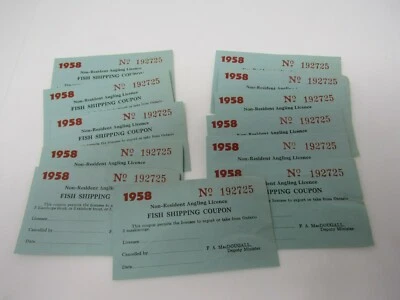 Fish Shipping Slips 1958 Ontario 2 Maskinonge No Resident Angling License - Image 1 of 4